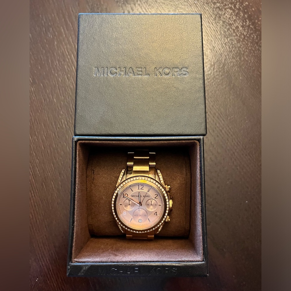 Michael Kors Rose Gold Oversized Blair and Acetate Pavé Watch 39mm